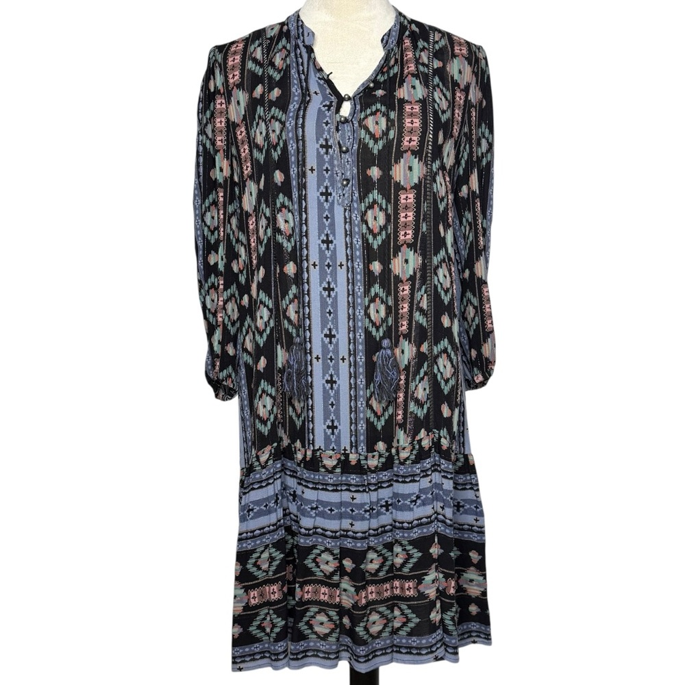 Anthropologie Holding Horses Winter Moon Ikat Tiered Dress Sz S Blue Boho Tribal